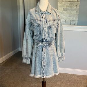 Free People Denim Long-Sleeve Belted Dress